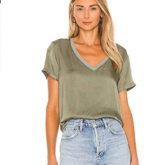 Nation LTD Tops - Nation LTD June Sateen V Neck Top Vintage Army Green Viscose Satin Women's XS